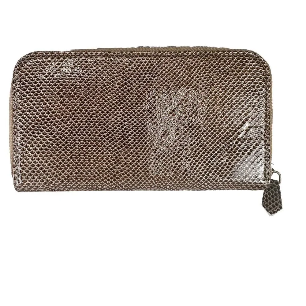 Versace Collection‎ Leather Medusa Brown Patent Zip Around Long Wallet Accordion